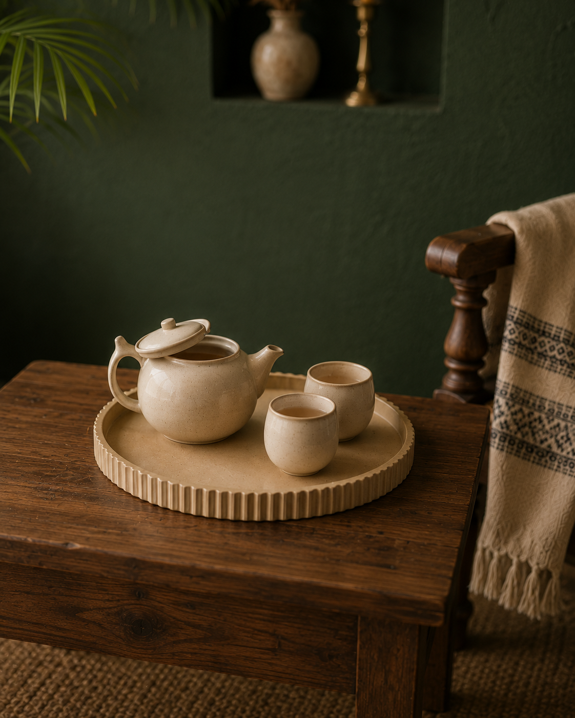 Round fluted tray in a styled product setting